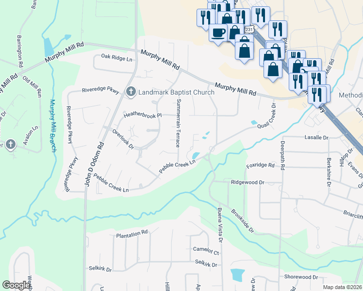 map of restaurants, bars, coffee shops, grocery stores, and more near 304 Summerrain Terrace in Dothan