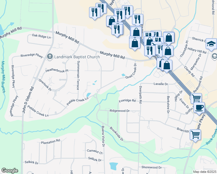 map of restaurants, bars, coffee shops, grocery stores, and more near 3702 Quail Creek Drive in Dothan