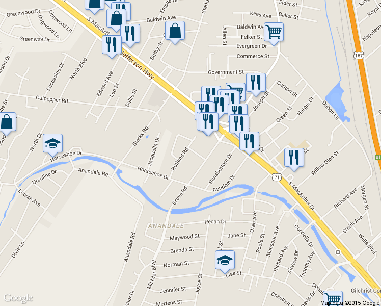 map of restaurants, bars, coffee shops, grocery stores, and more near 5307 Rutland Road in Alexandria