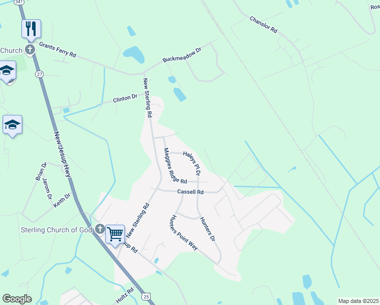 map of restaurants, bars, coffee shops, grocery stores, and more near 115 Haleys Place Drive in Brunswick