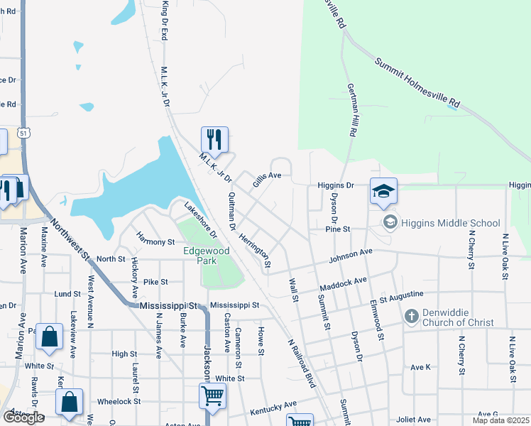 map of restaurants, bars, coffee shops, grocery stores, and more near 303 Martin Luther King Junior Drive in McComb