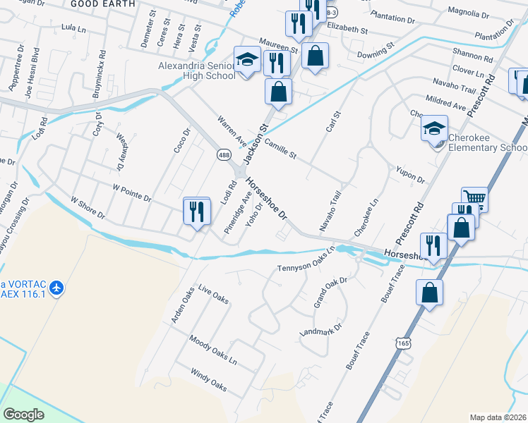 map of restaurants, bars, coffee shops, grocery stores, and more near 6113 Yoho Drive in Alexandria