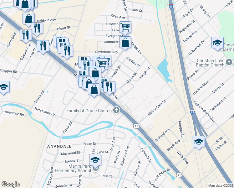 map of restaurants, bars, coffee shops, grocery stores, and more near 4001 Lakeside Drive in Alexandria
