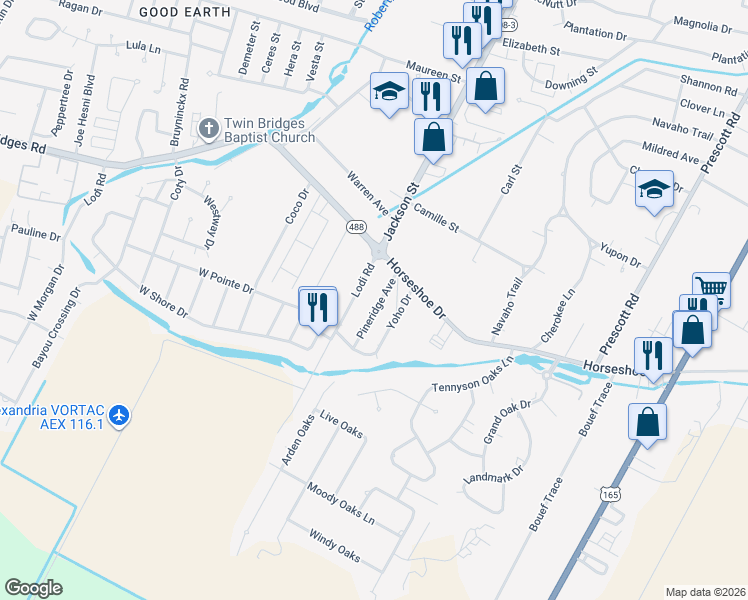 map of restaurants, bars, coffee shops, grocery stores, and more near 6126 Pineridge Avenue in Alexandria