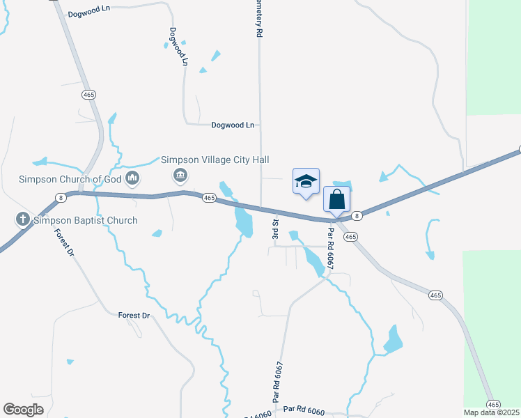 map of restaurants, bars, coffee shops, grocery stores, and more near Louisiana 465 in Leesville