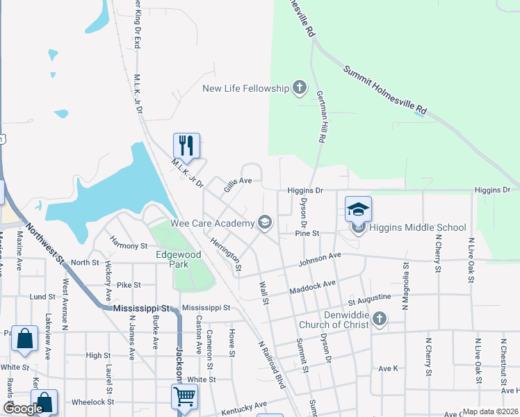 map of restaurants, bars, coffee shops, grocery stores, and more near 317 Lynn Avenue in McComb