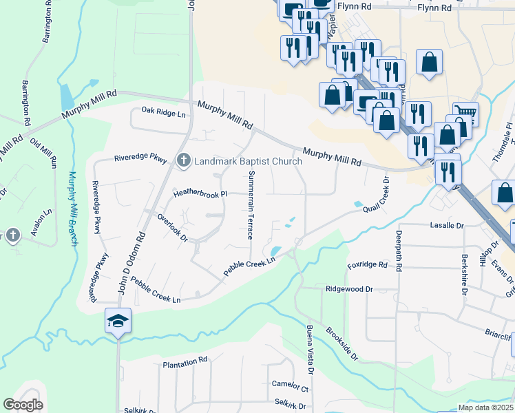 map of restaurants, bars, coffee shops, grocery stores, and more near 500 Summerrain Terrace in Dothan