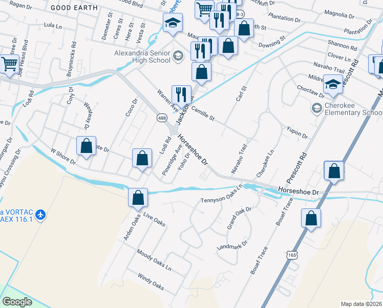 map of restaurants, bars, coffee shops, grocery stores, and more near 6113 Yoho Drive in Alexandria