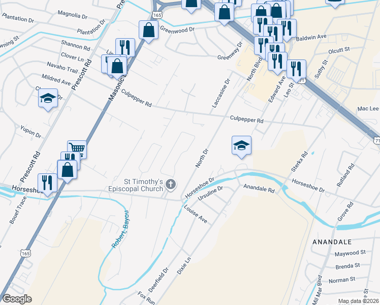 map of restaurants, bars, coffee shops, grocery stores, and more near 5718 Goodland Trce in Alexandria