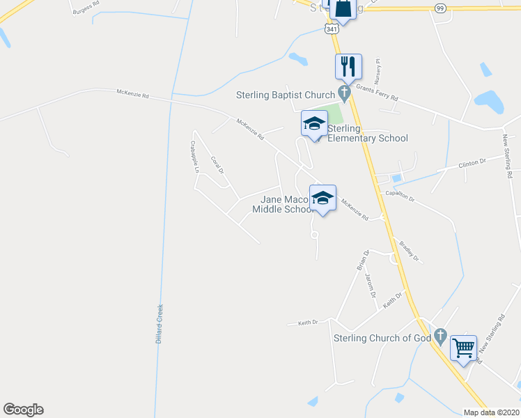 map of restaurants, bars, coffee shops, grocery stores, and more near Heatherly Way in Glynn County