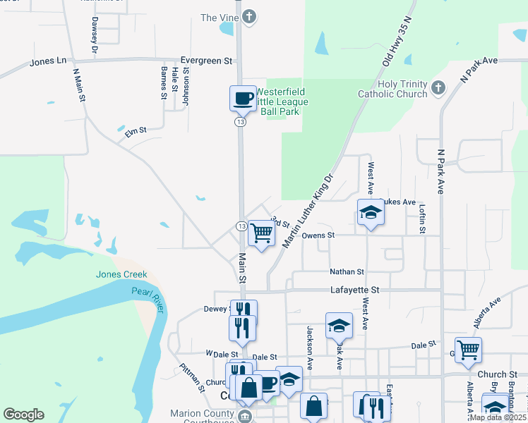 map of restaurants, bars, coffee shops, grocery stores, and more near 3rd Street in Columbia