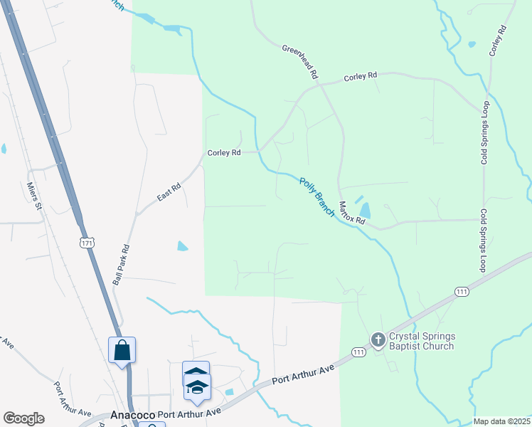 map of restaurants, bars, coffee shops, grocery stores, and more near 140-226 Hilton Lane in Anacoco