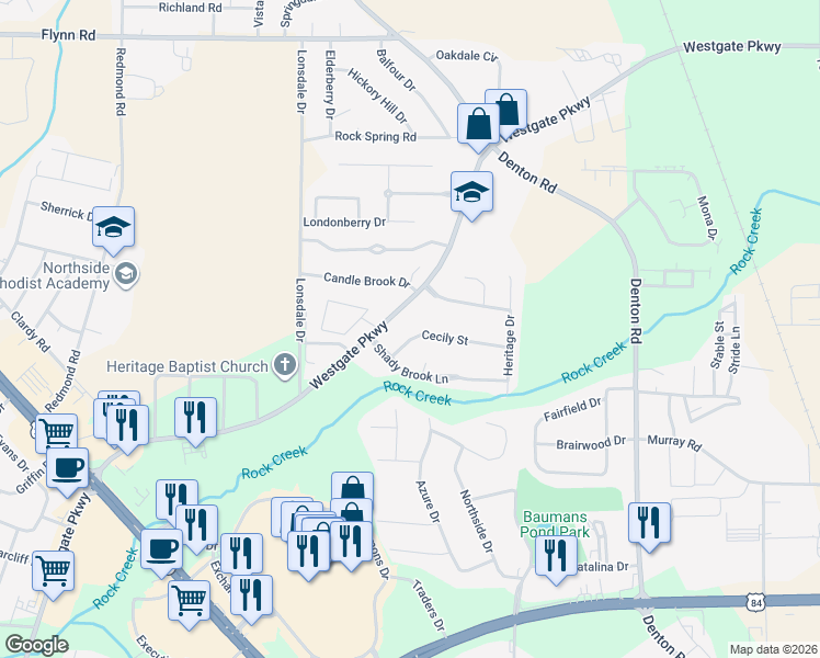 map of restaurants, bars, coffee shops, grocery stores, and more near 2211 Provincial Street in Dothan