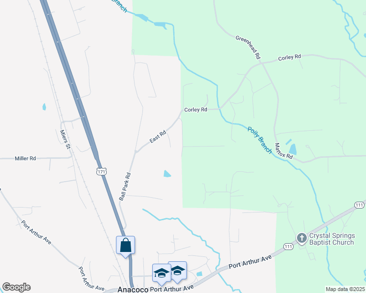map of restaurants, bars, coffee shops, grocery stores, and more near 140 Hilton Lane in Anacoco