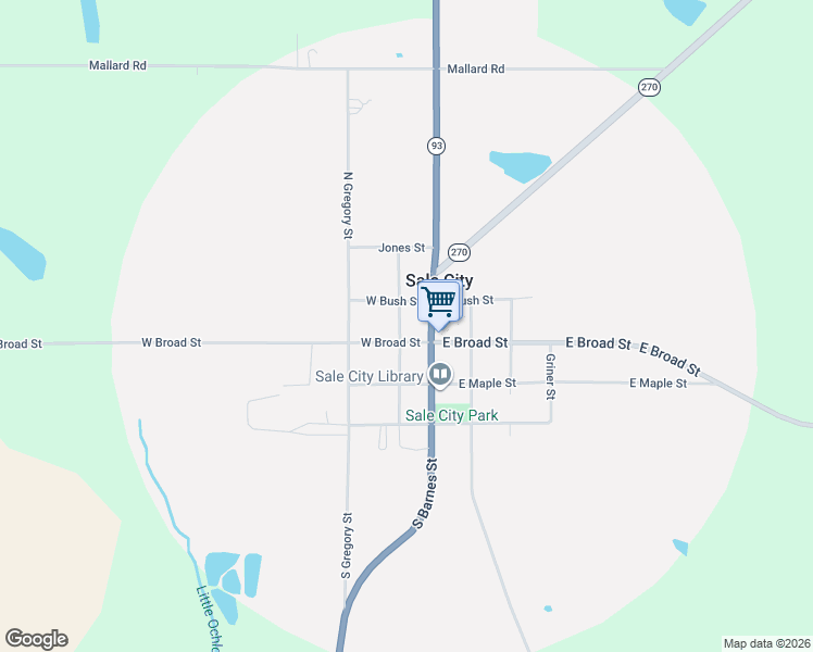 map of restaurants, bars, coffee shops, grocery stores, and more near 118 Kreuger Street in Sale City
