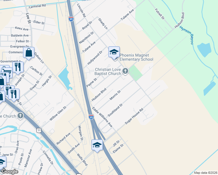 map of restaurants, bars, coffee shops, grocery stores, and more near 3725 Hudson Boulevard in Alexandria