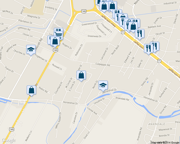 map of restaurants, bars, coffee shops, grocery stores, and more near 5736 Goodland Trce in Alexandria