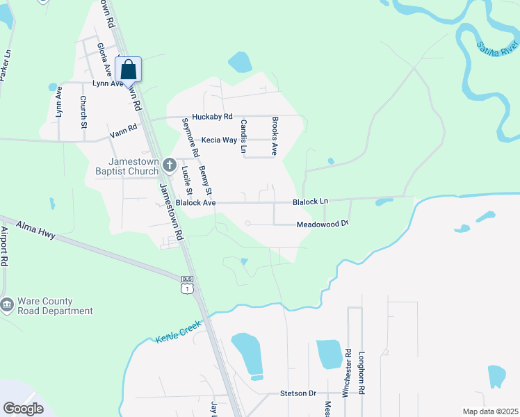map of restaurants, bars, coffee shops, grocery stores, and more near 1765 Blalock Avenue in Waycross