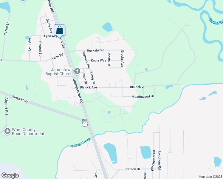 map of restaurants, bars, coffee shops, grocery stores, and more near 1765 Blalock Avenue in Waycross