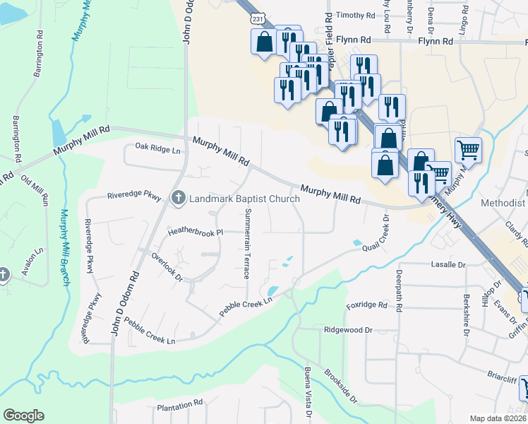 map of restaurants, bars, coffee shops, grocery stores, and more near 604 Summerrain Terrace in Dothan
