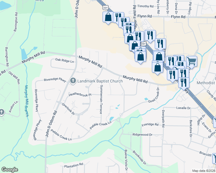 map of restaurants, bars, coffee shops, grocery stores, and more near 604 Summerrain Terrace in Dothan
