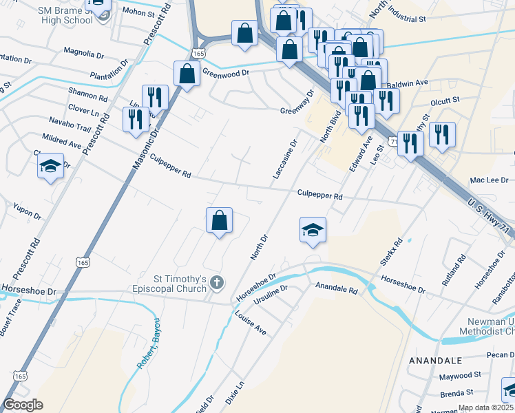 map of restaurants, bars, coffee shops, grocery stores, and more near 5536 North Drive in Alexandria
