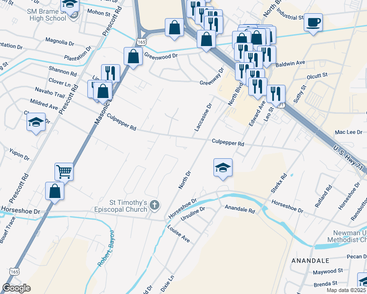 map of restaurants, bars, coffee shops, grocery stores, and more near 5536 North Drive in Alexandria