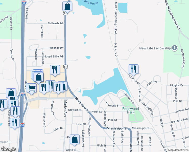 map of restaurants, bars, coffee shops, grocery stores, and more near 179 Cedar Ridge Road in McComb