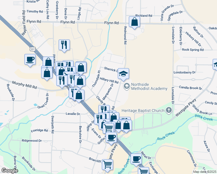 map of restaurants, bars, coffee shops, grocery stores, and more near 2605 Marquette Drive in Dothan