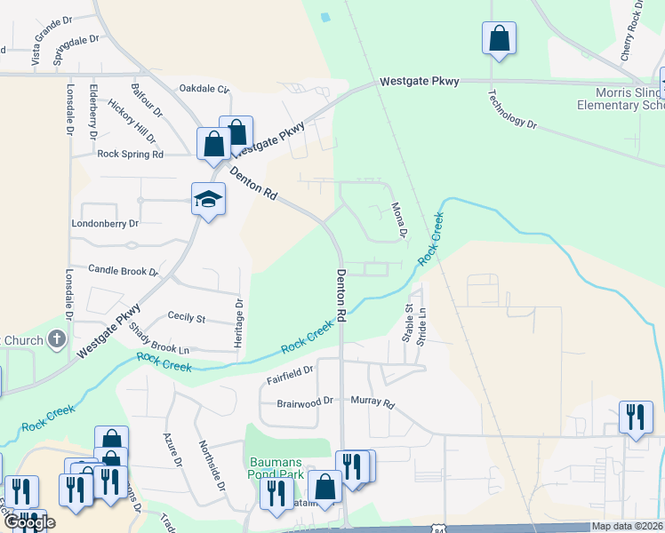 map of restaurants, bars, coffee shops, grocery stores, and more near 2627 Denton Road in Dothan