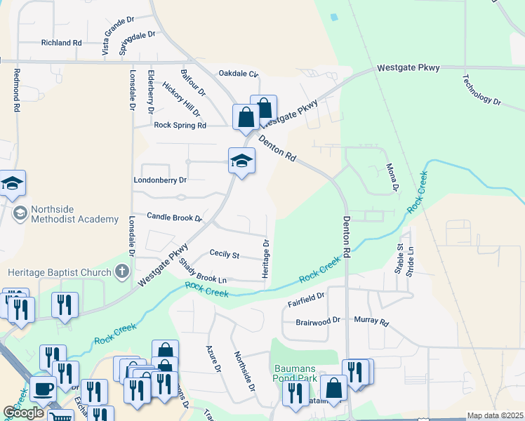 map of restaurants, bars, coffee shops, grocery stores, and more near 2907 Heritage Drive in Dothan