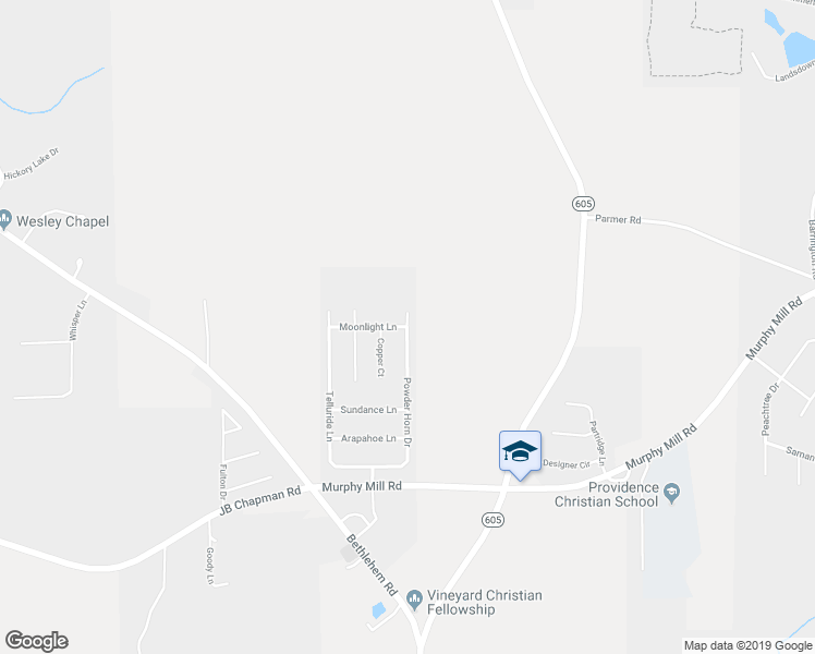 map of restaurants, bars, coffee shops, grocery stores, and more near 402 Powder Horn Lane in Midland City