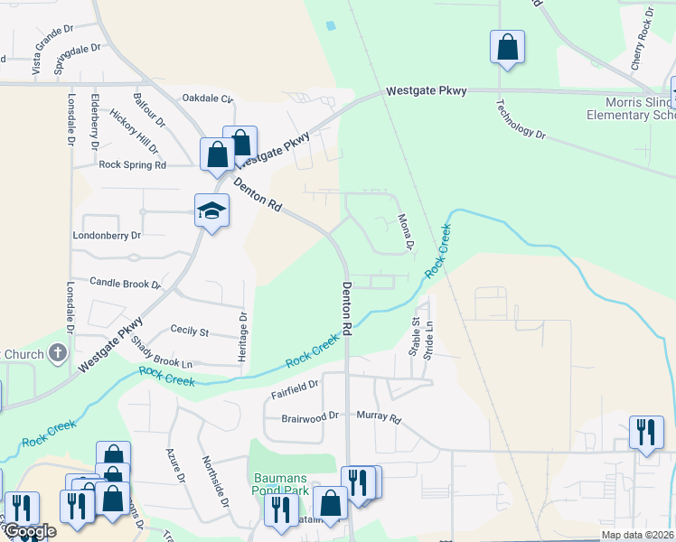 map of restaurants, bars, coffee shops, grocery stores, and more near 2627 Denton Road in Dothan