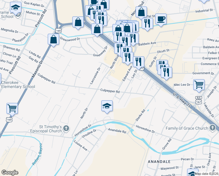 map of restaurants, bars, coffee shops, grocery stores, and more near 2735 Culpepper Road in Alexandria