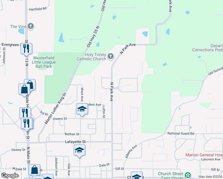 map of restaurants, bars, coffee shops, grocery stores, and more near 1196 N Park Ave in Columbia