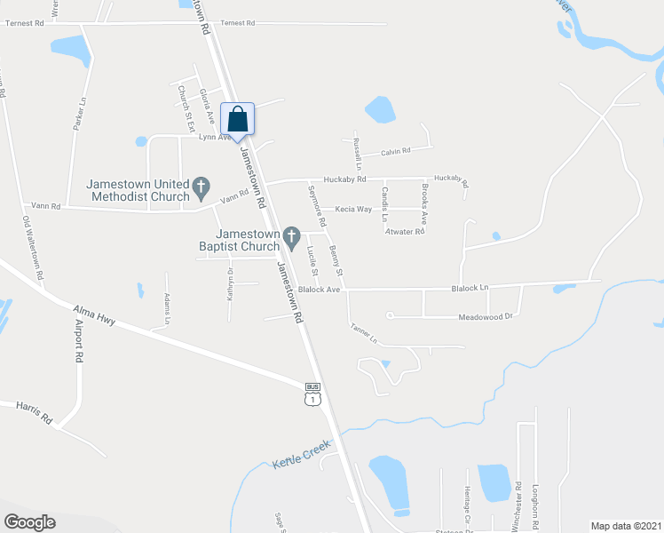 map of restaurants, bars, coffee shops, grocery stores, and more near 3779 Benny Street in Waycross