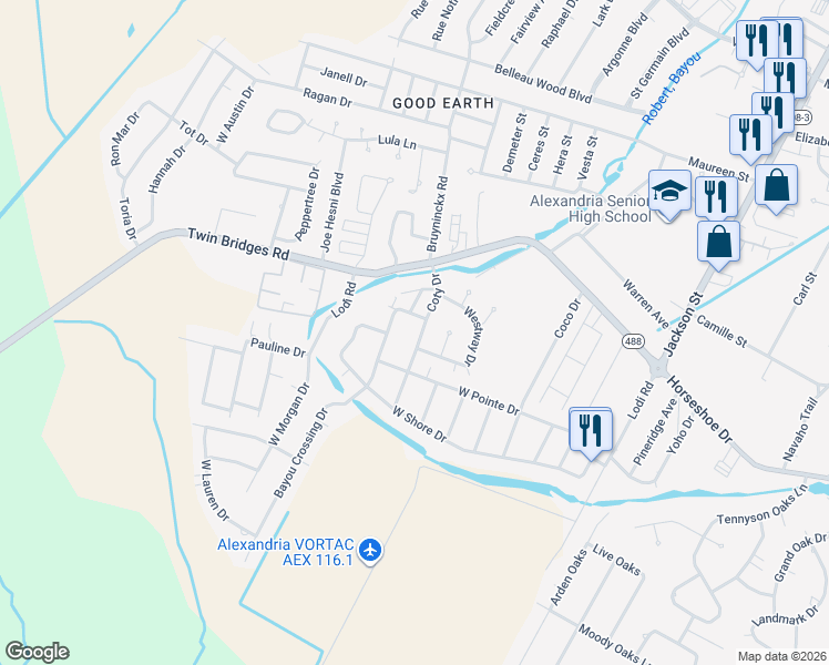 map of restaurants, bars, coffee shops, grocery stores, and more near 6006 Coty Drive in Alexandria