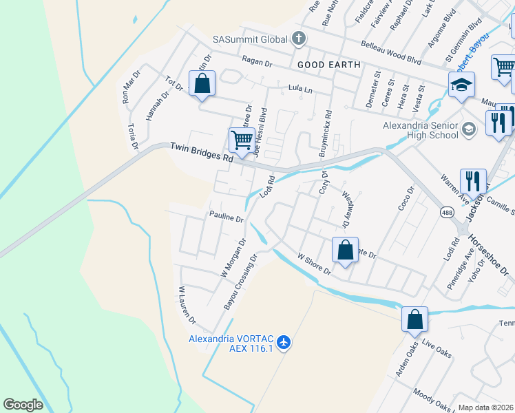 map of restaurants, bars, coffee shops, grocery stores, and more near 326 West Shore Drive in Alexandria
