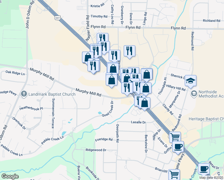 map of restaurants, bars, coffee shops, grocery stores, and more near 4401 Montgomery Highway in Dothan