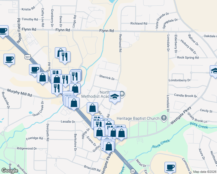 map of restaurants, bars, coffee shops, grocery stores, and more near 2903 Hillary Hill Road in Dothan