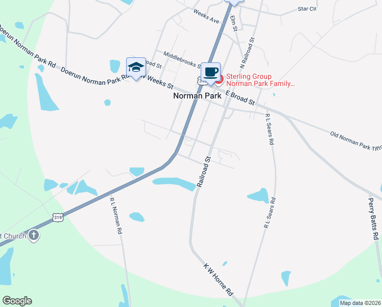 map of restaurants, bars, coffee shops, grocery stores, and more near 140 Horne Street in Norman Park