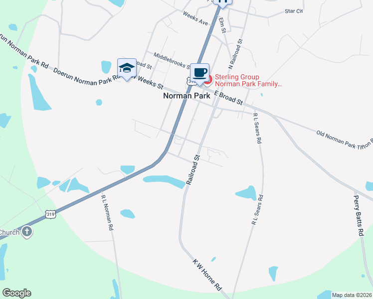 map of restaurants, bars, coffee shops, grocery stores, and more near 140 Horne Street in Norman Park