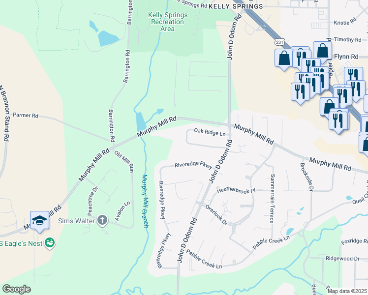 map of restaurants, bars, coffee shops, grocery stores, and more near 3618 Oak Ridge Lane in Dothan