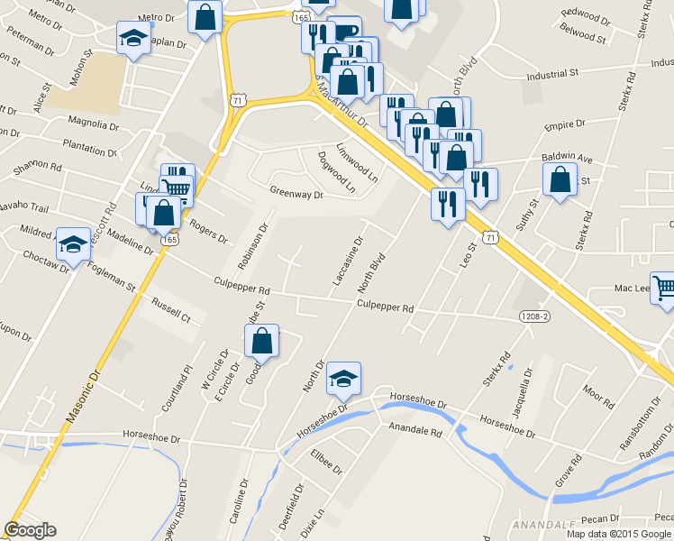 map of restaurants, bars, coffee shops, grocery stores, and more near 5324 Laccasine Drive in Alexandria