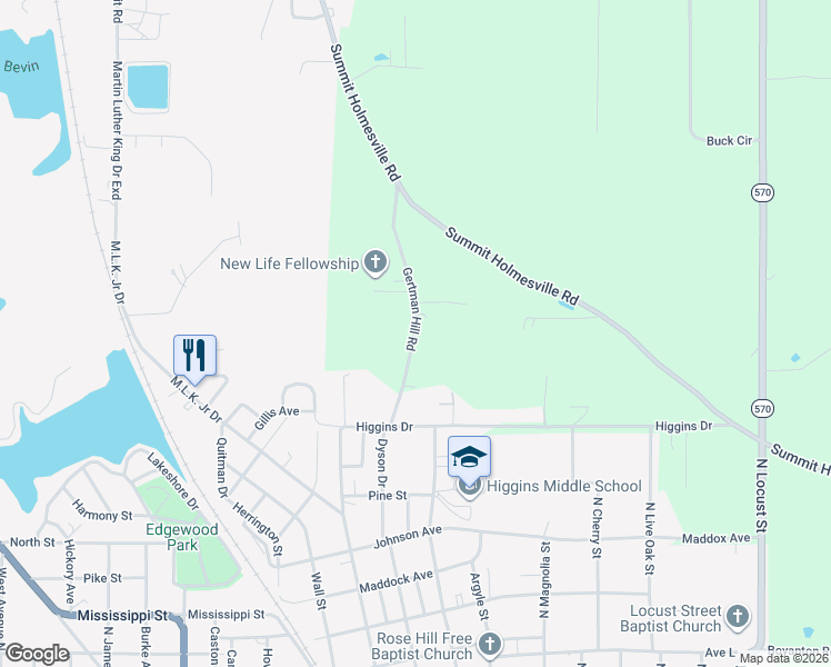 map of restaurants, bars, coffee shops, grocery stores, and more near 1080 Gertman Hill Road in McComb