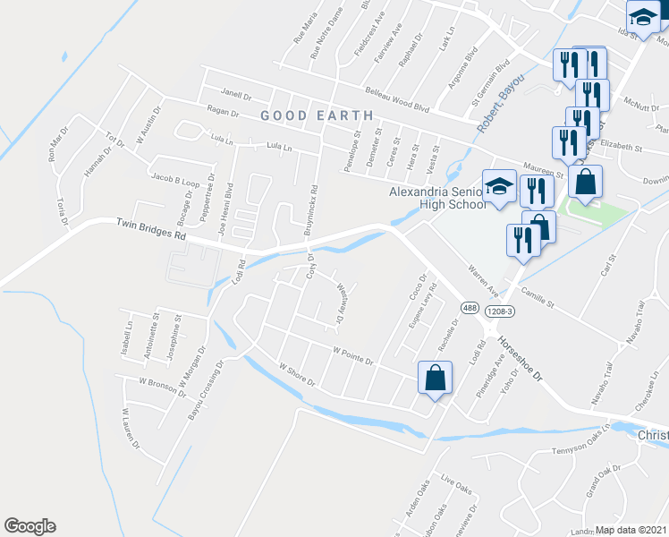 map of restaurants, bars, coffee shops, grocery stores, and more near 5910 Lynzee Drive in Alexandria