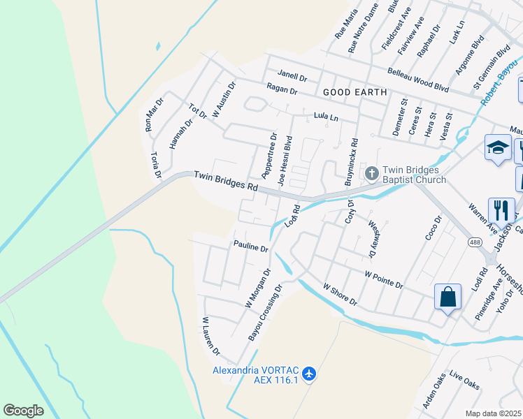 map of restaurants, bars, coffee shops, grocery stores, and more near 476 Twin Bridges Road in Alexandria