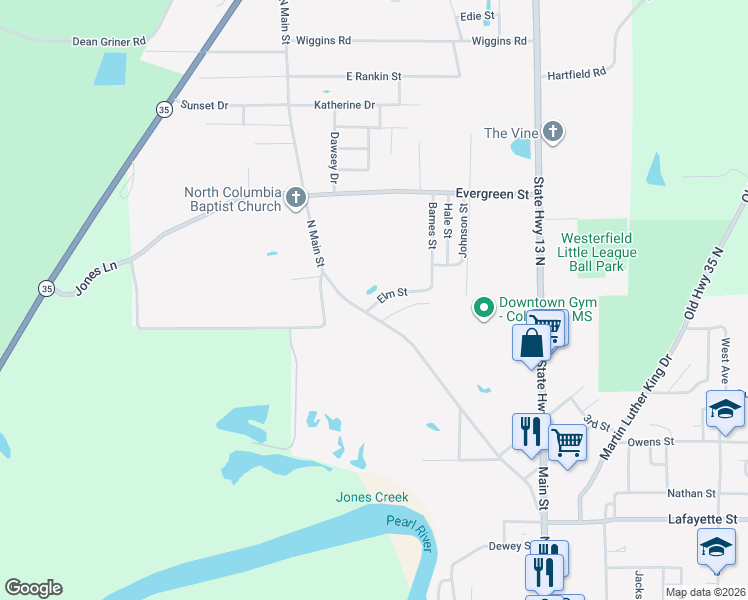 map of restaurants, bars, coffee shops, grocery stores, and more near 101 Elm Street in Columbia