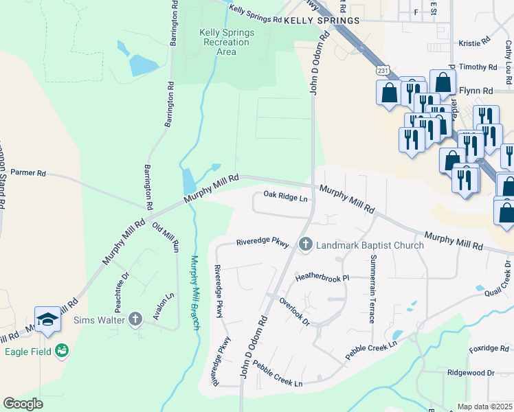 map of restaurants, bars, coffee shops, grocery stores, and more near 3618 Oak Ridge Lane in Dothan