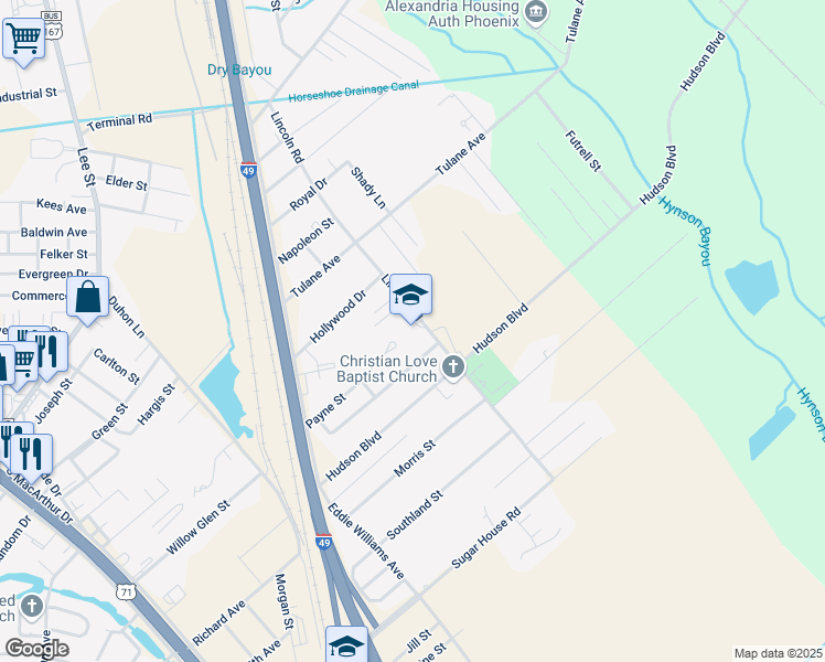 map of restaurants, bars, coffee shops, grocery stores, and more near 4500 Lincoln Road in Alexandria